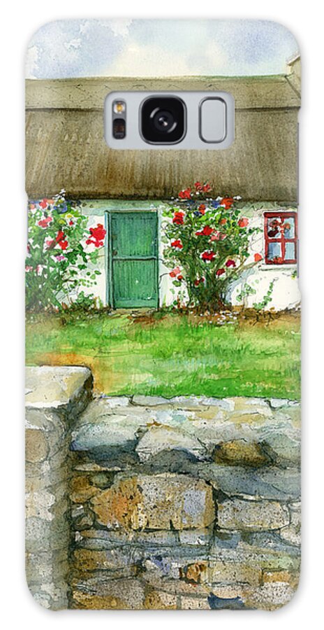 Irish Cottage Galaxy Case featuring the painting Kerry cottage and stone wall by Rebecca Matthews