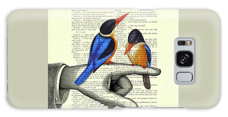 Kingfisher Galaxy Case featuring the mixed media Kingfisher couple by Madame Memento
