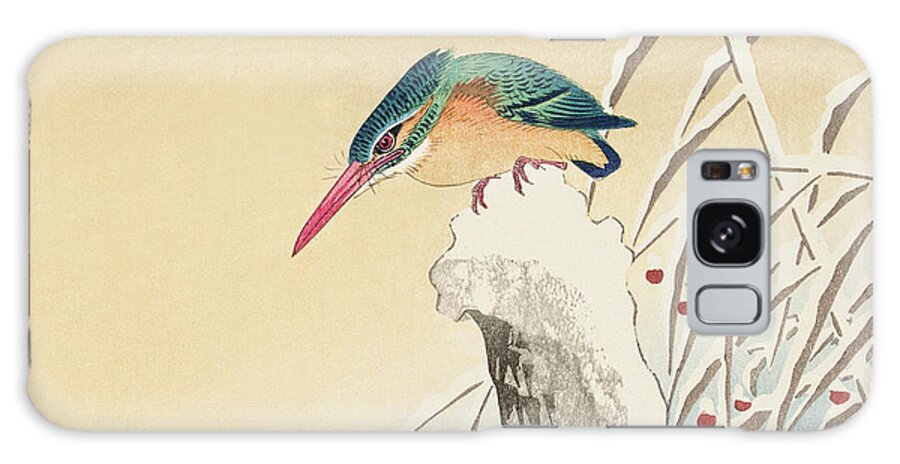Bird Galaxy Case featuring the painting Kingfisher in the snow by Ohara Koson