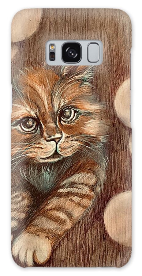 Bubbles Galaxy Case featuring the drawing Kitten and bubbles by Lana Sylber