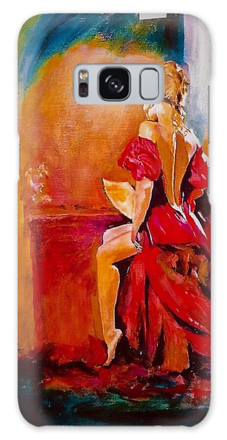 Female Galaxy Case featuring the painting Lady in red by Khalid Saeed