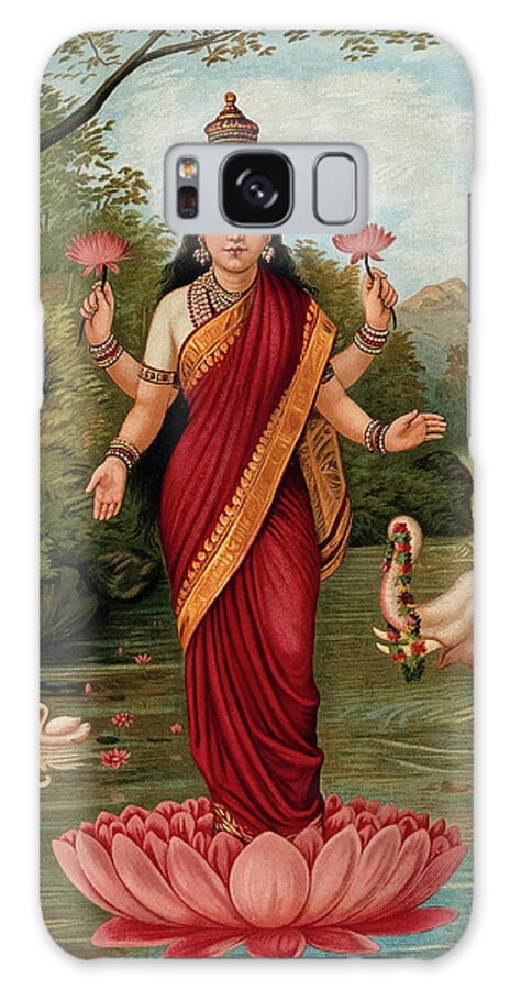 Raja Ravi Varma Galaxy Case featuring the painting Lakshmi on her lotus in the water with Elephant by Ravi Varma