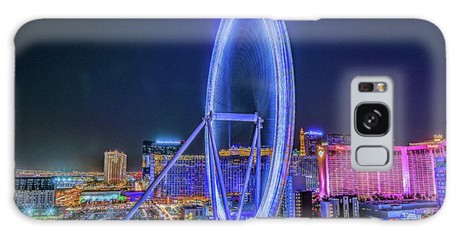 Las Vegas Las Vegas Nevada Neon Lights Galaxy Case featuring the photograph Las Vegas Nevada High Roller Ferris Wheel by Dave Morgan