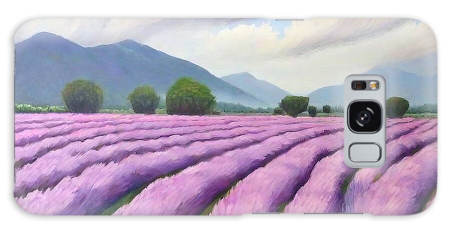 Rain Galaxy Case featuring the painting Lavendel Fields Painting rain france provence lavendel fields mo by N Akkash