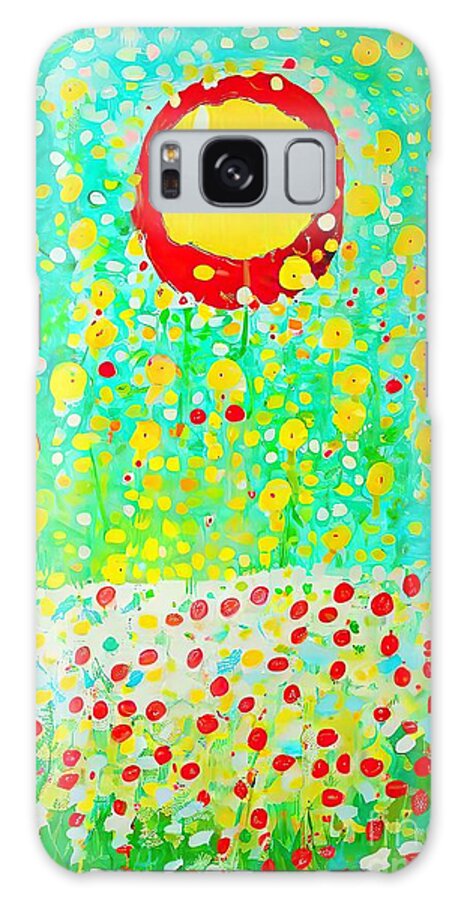 Yellow Galaxy Case featuring the painting LEAVES OF GRASS Painting yellow whitman grass green leaves abstract acrylic art artist attraction backgrounds blue bright brush canvas circle close up colours contemporary creativity decorative deep by N Akkash