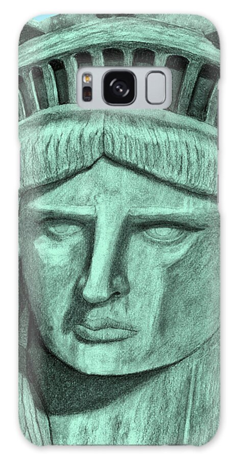 Statue Of Liberty Galaxy Case featuring the drawing Liberty Close Up by Terry Cork
