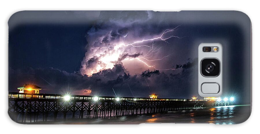 Folly Beach Galaxy Case featuring the photograph Lightning over the Pier at Folly Beach by Doug Sims
