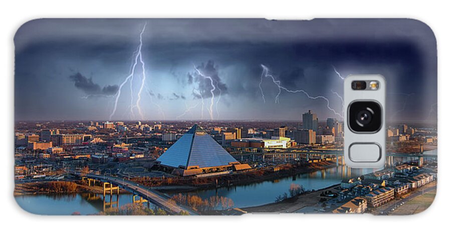 Tennessee Galaxy Case featuring the photograph Lightning Over the Pyramid in Memphis by Marcus Jones