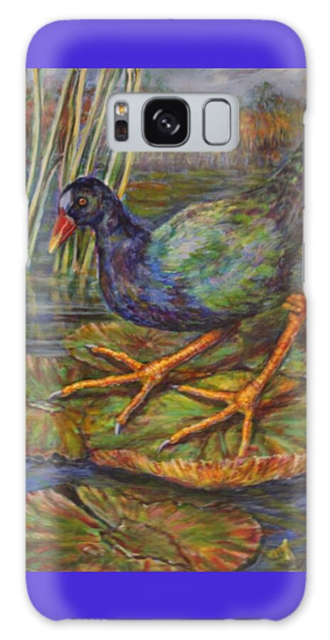 Purple Gallinule Galaxy Case featuring the painting Lily Pad Bird by Veronica Cassell vaz