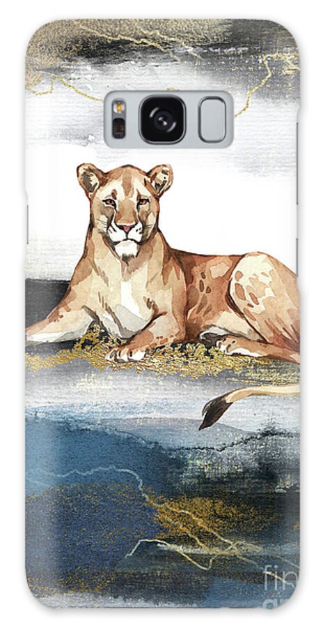 Lioness Galaxy Case featuring the painting Lioness Watercolor Animal Art Painting by Garden Of Delights