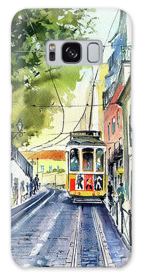 Lisbon Galaxy Case featuring the painting Lisbon Tram at Rua Augusto Rosa by Dora Hathazi Mendes