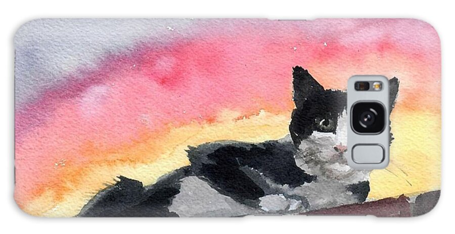 Black And White Cat Galaxy Case featuring the painting Looking in by Mimi Boothby