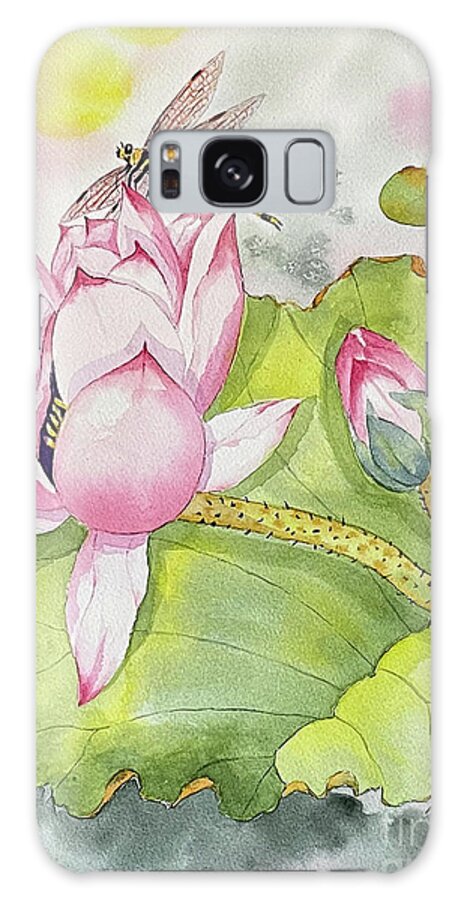 Lotus Galaxy Case featuring the painting Lotus and Dragonfly by Hilda Vandergriff