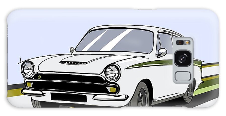 Sports Car Galaxy Case featuring the digital art Lotus Cortina Classic British Sports Racing Touring Car - Vector Back Version by Moospeed Art