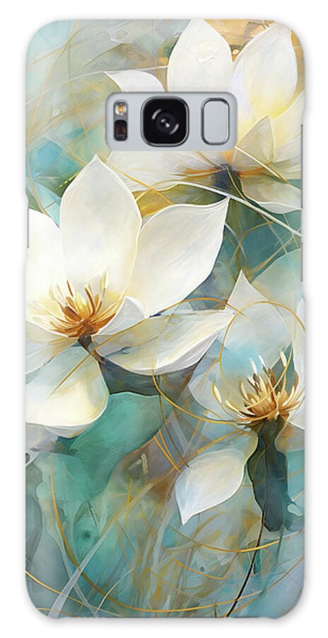 Lotusflower Galaxy Case featuring the mixed media Lotus Flowers Abstract by Jacky Gerritsen