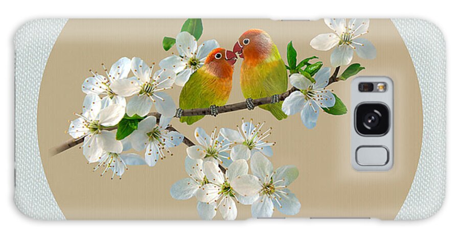 Bird Galaxy Case featuring the digital art Lovebirds and Cherry Blossoms by Spadecaller