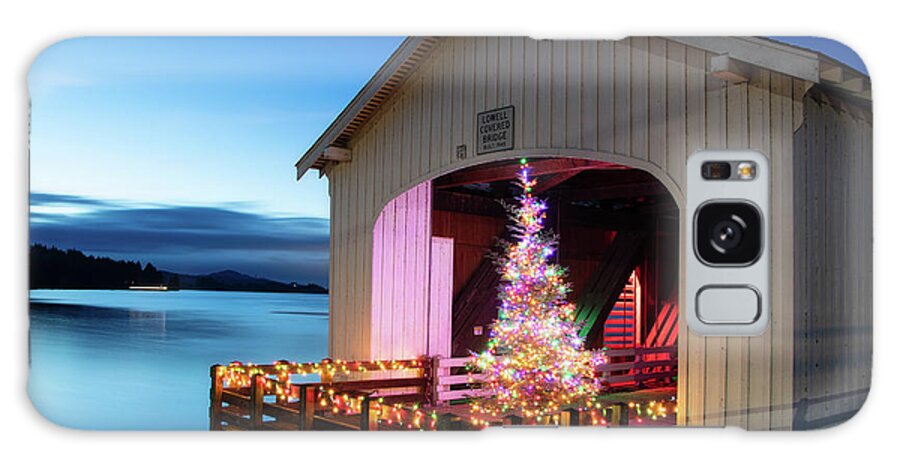 Lowell Covered Bridge At Christmas Galaxy Case featuring the photograph Lowell Covered Bridge at Christmas by Catherine Avilez