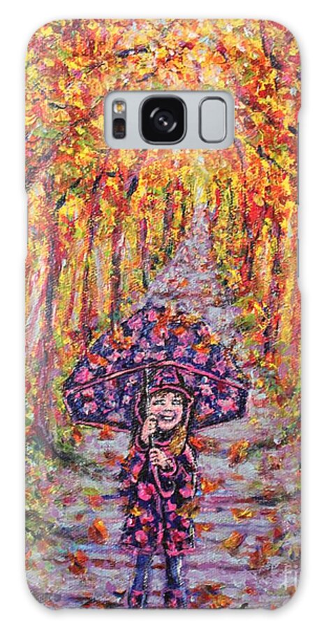 Leaves Galaxy Case featuring the painting Madalyn's Fall Walk by Linda Donlin