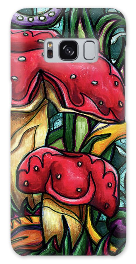 Magic Mushroom Galaxy Case featuring the painting Magic mushrooms painting, colorful mushrooms by Nadia CHEVREL