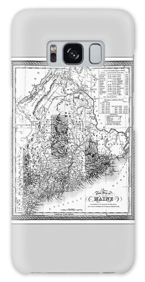 Maine Galaxy Case featuring the photograph Maine Vintage Map 1846 Black and White by Carol Japp