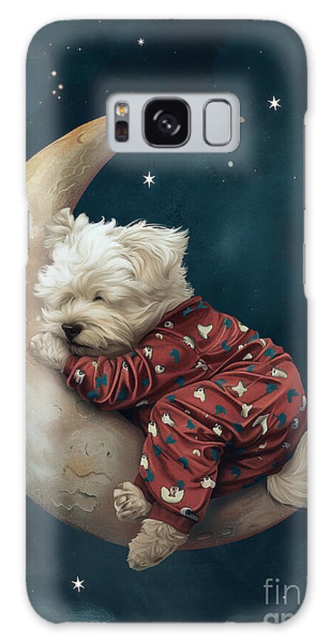 Dog Galaxy Case featuring the painting Maltese Dressed in pajamas and sleepy by Adrien Efren