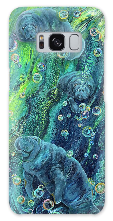 Manatees Galaxy Case featuring the painting Manatees at Play by Pat St Onge
