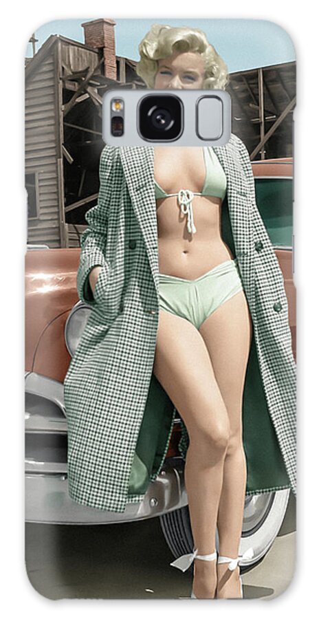 Marilyn Monroe Pinup Sexy Girl California Movies Vintage 1950s Pontiac Hollywood Cars Blond Famous Portrait Fantasy Full Colors  Galaxy Case featuring the photograph Marilyn and the Pontiac by Franchi Torres