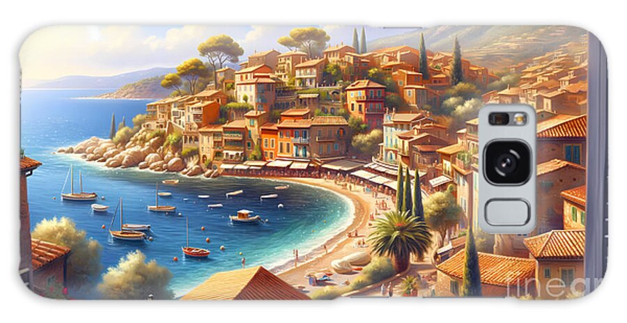 Mediterranean Galaxy Case featuring the digital art Mediterranean Seaside Town, A charming seaside town on the Mediterranean coast by Jeff Creation