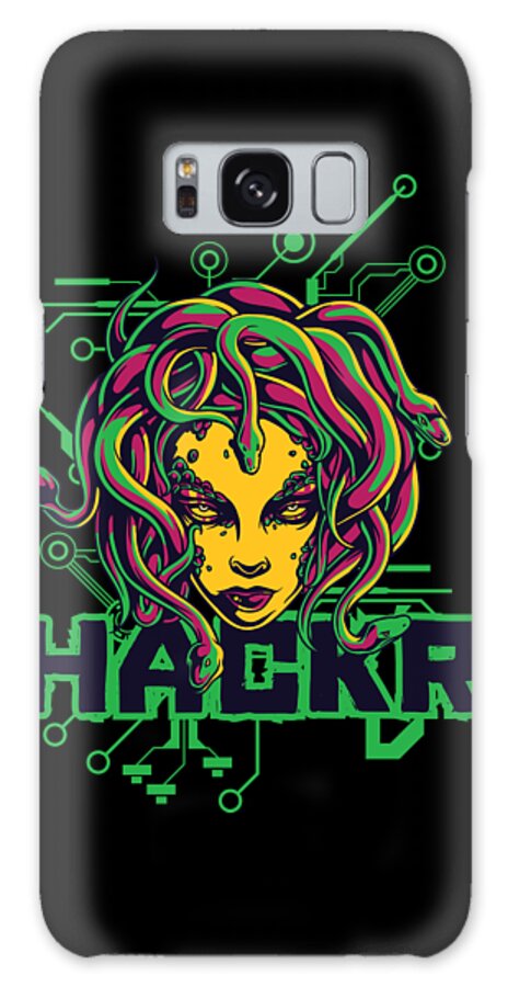 Digital Galaxy Case featuring the digital art Medusa Digital Circuit Hacker by Jacob Zelazny