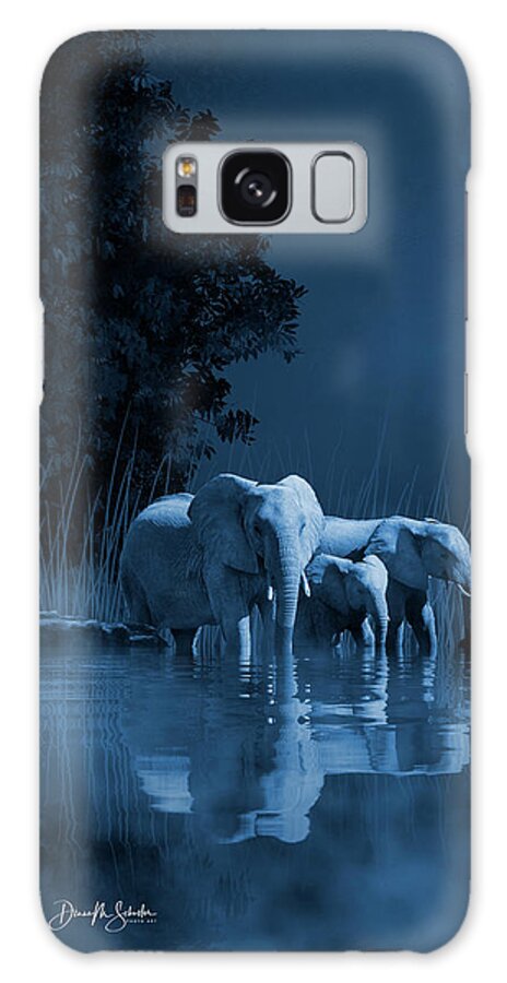 Elephants Galaxy Case featuring the digital art Midnight Elephants at the Watering Hole by Diane Schuster