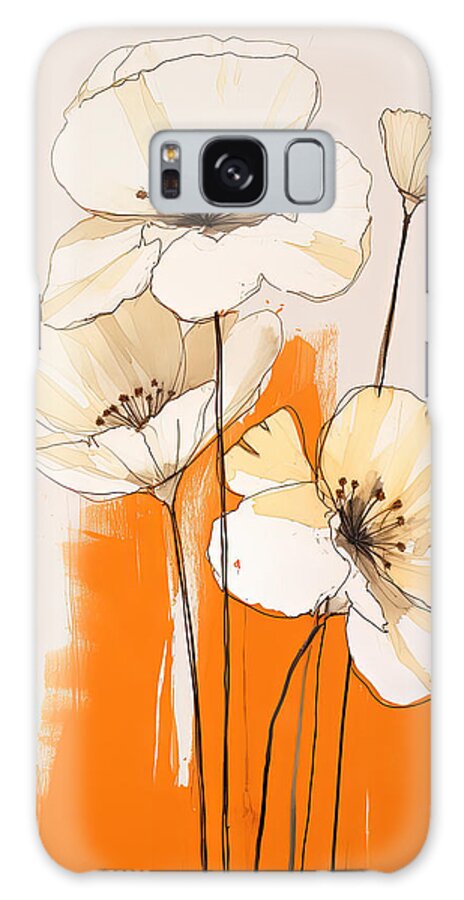 Orange And Yellow Art Galaxy Case featuring the painting Minimalist Cream Flowers by Lourry Legarde