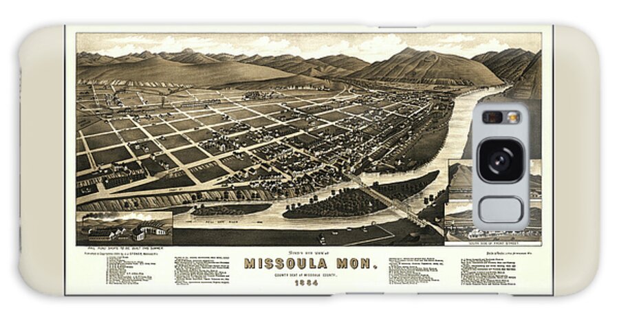 Missoula Galaxy Case featuring the photograph Missoula Montana Vintage Map Birds Eye View 1884 by Carol Japp