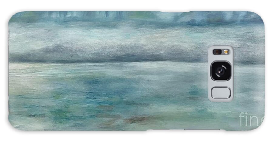 Lake Galaxy Case featuring the painting Misty Morning Walk along the Lake by Sherri Dauphinais