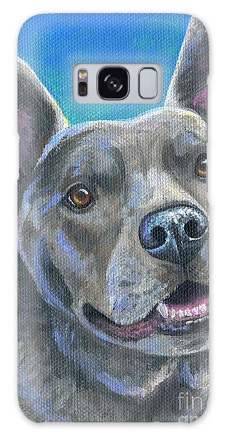 Dog Galaxy Case featuring the painting Mixed Breed Gray Dog by Rebecca Wang