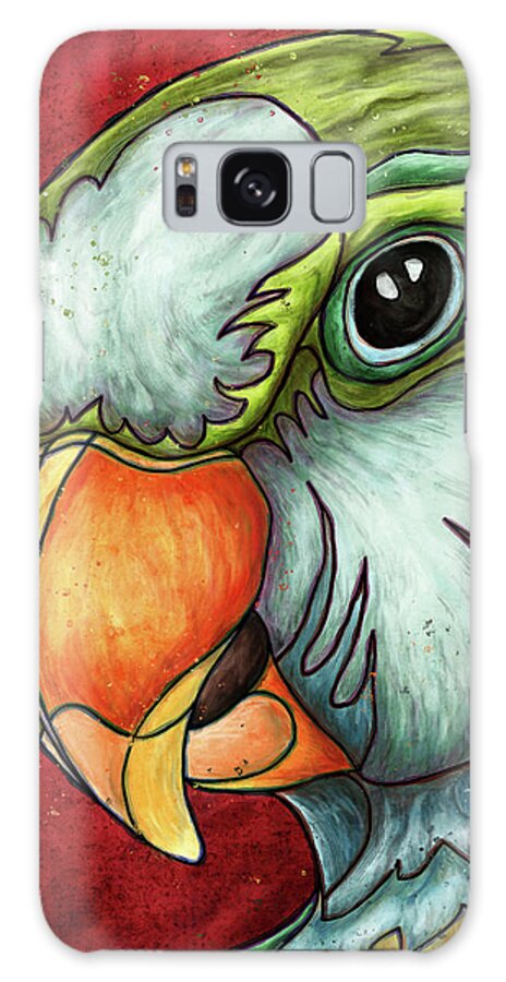 Parakeet Galaxy Case featuring the painting Monk parakeet portrait, Quaker parrot by Nadia CHEVREL