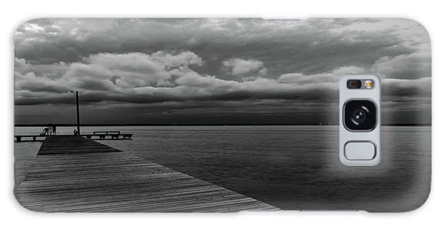 Landscape Galaxy Case featuring the photograph Monochrome dock at Sunset by Chad Dikun