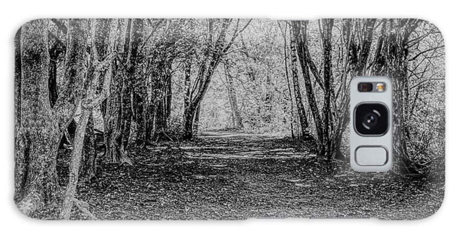 Monochrome Galaxy Case featuring the photograph Monochrome tree-lined path by Pics By Tony