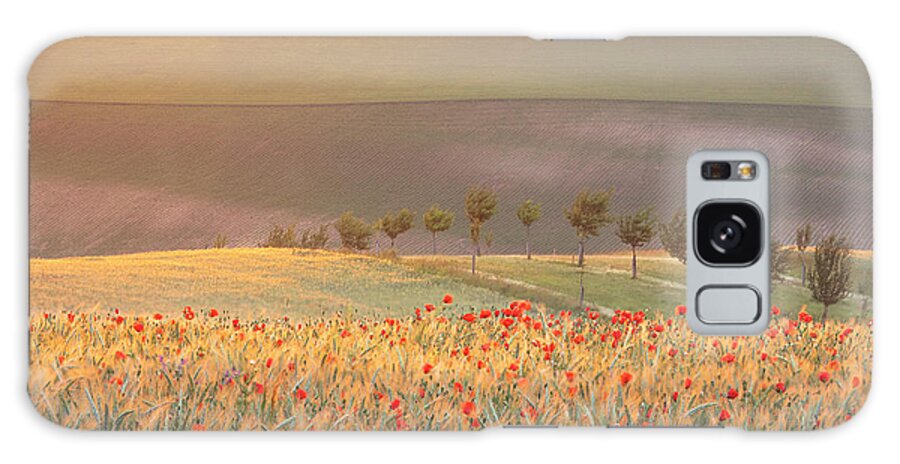 Europe Czech Republic Moravia Fields Rolling Fields Spring Sunrise Poppies Crops Rye Sunlight Impression Trees Galaxy Case featuring the photograph Moravian impression by Piotr Skrzypiec