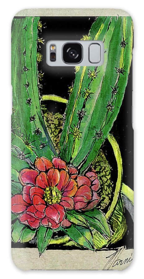 Flowers Galaxy Case featuring the drawing My Cactus by Marnie Clark