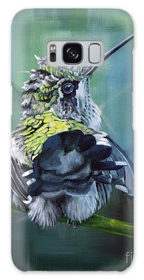 Bird Galaxy Case featuring the painting My Good Side - 2, Hummingbird painting by Annie Troe