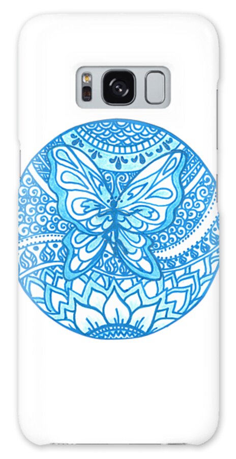 Fae Galaxy Case featuring the drawing Neon Blue Fairy Mandala by Katherine Nutt