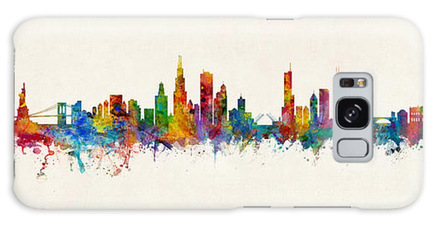 Chicago Galaxy Case featuring the digital art New York, Chicago and Washington DC Skylines Mashup Vintage Beige by Michael Tompsett