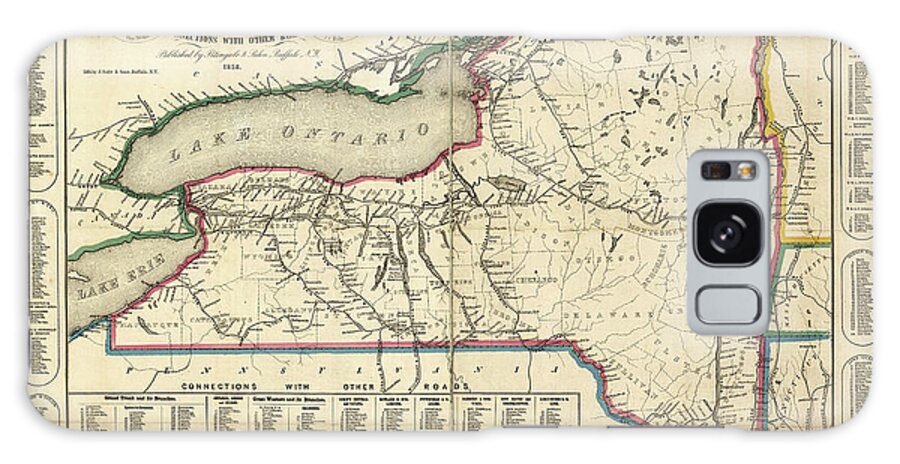 Rails Galaxy Case featuring the drawing New York showing the stations distances and connections with other roads 1858 by Vintage Railroad Maps