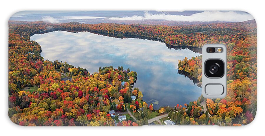 Aerial View Galaxy Case featuring the photograph Newark Pond Vermont Fall Reflection #3 by John Rowe
