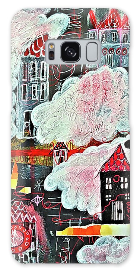 Nacht Galaxy Case featuring the mixed media Night in the Cloud Village by Mimulux Patricia No