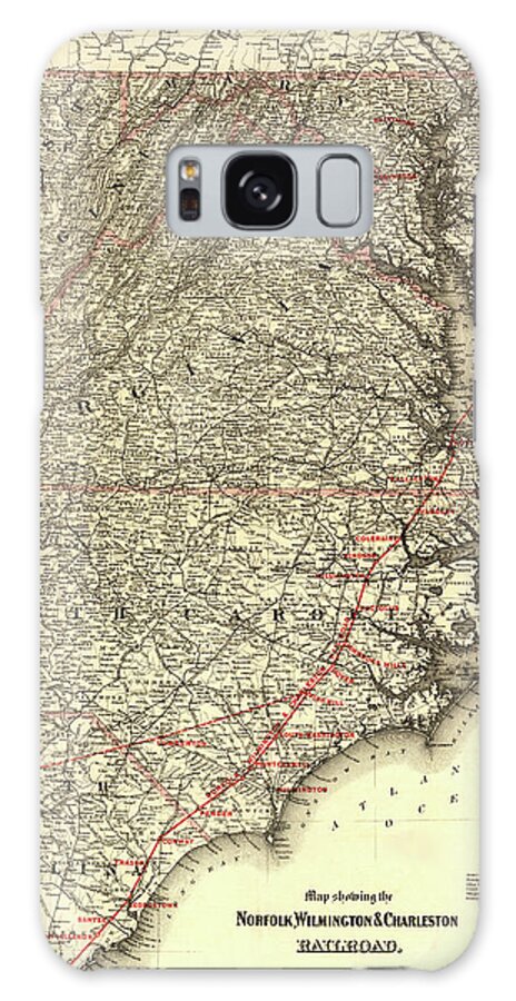 Rails Galaxy Case featuring the drawing Norfolk Wilmington and Charleston Railroad 1891 by Vintage Railroad Maps