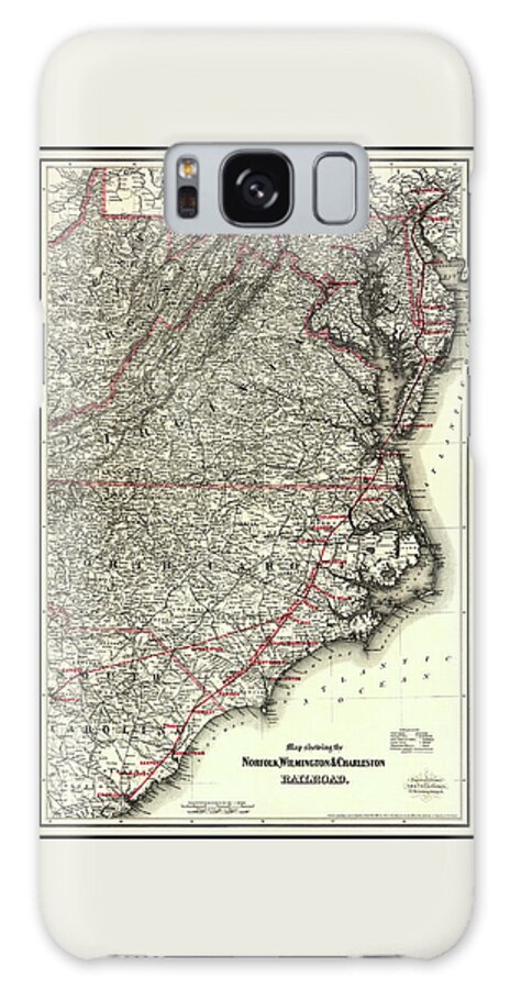 Norfolk Galaxy Case featuring the photograph Norfolk Wilmington and Charleston Vintage Railroad Map 1891 by Carol Japp