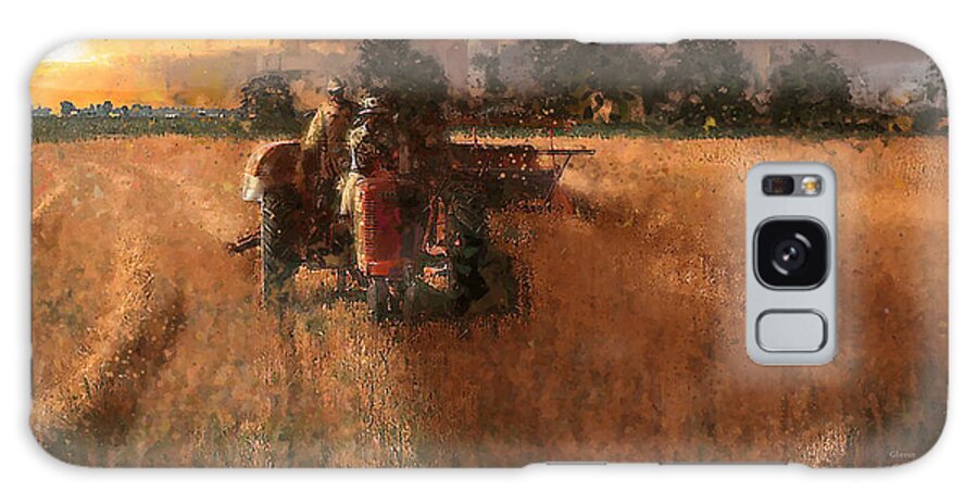 Sunset Galaxy Case featuring the painting Oat Harvest at Sunset - 1940s by Glenn Galen