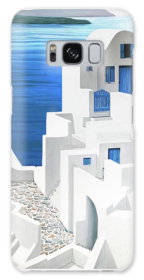 Santorini Galaxy Case featuring the painting OH MY OIA-Santorini-original thinner view-Oil Painting-Prints by Mary Grden