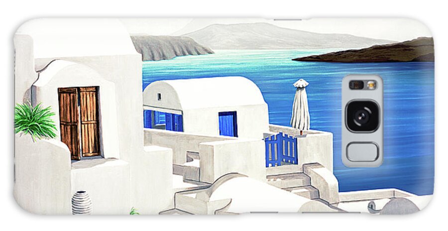 Santorini Galaxy Case featuring the painting SANTORINI AT OIA-prints of 0il painting small-large and products by Mary Grden